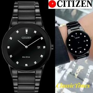 **NEW** Citizens Eco-Drive Axiom Diamond Accent Black Ion-Plated Stainless Steel
